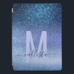 Navy Pastel Blue Triple Glitter Ombre Gradient iPad Pro Cover<br><div class="desc">This elegant, glamourous, and chic print is perfect for the trendy and stylish girly girl. It features a faux printed sparkly navy blue glitter into periwinkle blue into pastel blue gradient ombre. It's modern, pretty, girly, unique, and cool. Just customize with your personalized monogram and initial. ***IMPORTANT DESIGN NOTE: For...</div>