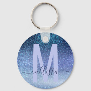 Navy Pastel Blue Triple Glitter Ombre Gradient Keychain