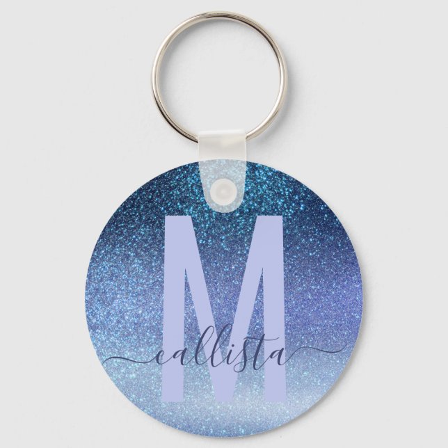 Navy Pastel Blue Triple Glitter Ombre Gradient Keychain (Front)