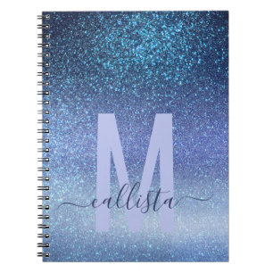 Navy Pastel Blue Triple Glitter Ombre Gradient Notebook