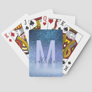 Navy Pastel Blue Triple Glitter Ombre Gradient Playing Cards