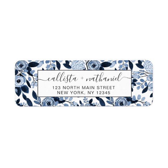 Navy Pastel Blue Watercolor Floral Pattern (Front)