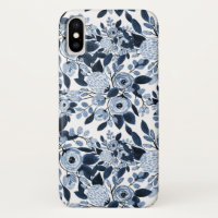 Navy Pastel Blue Watercolor Floral Pattern