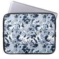 Navy Pastel Blue Watercolor Floral Pattern