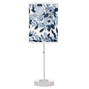 Navy Pastel Blue Watercolor Floral Pattern Table Lamp