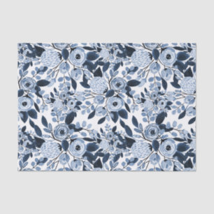 Navy Pastel Blue Watercolor Floral Pattern Tissue Paper