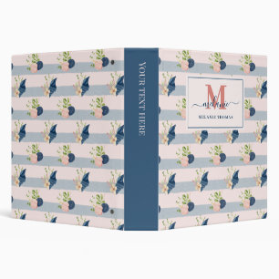 Navy Pastel Pink Nautical Custom Name Monogram Binder