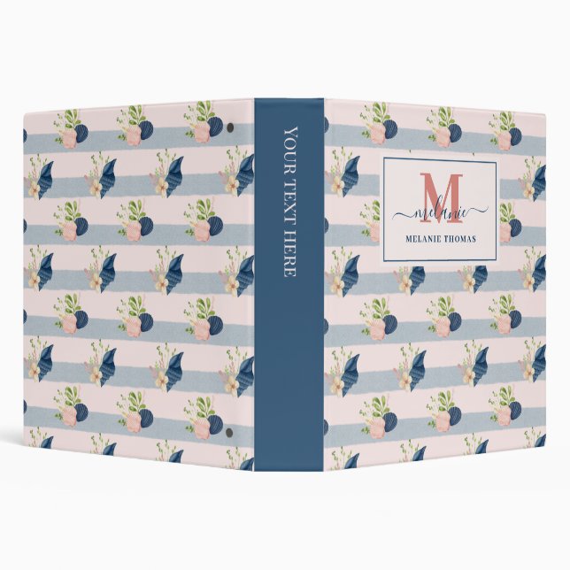 Navy Pastel Pink Nautical Custom Name Monogram Binder (Background)