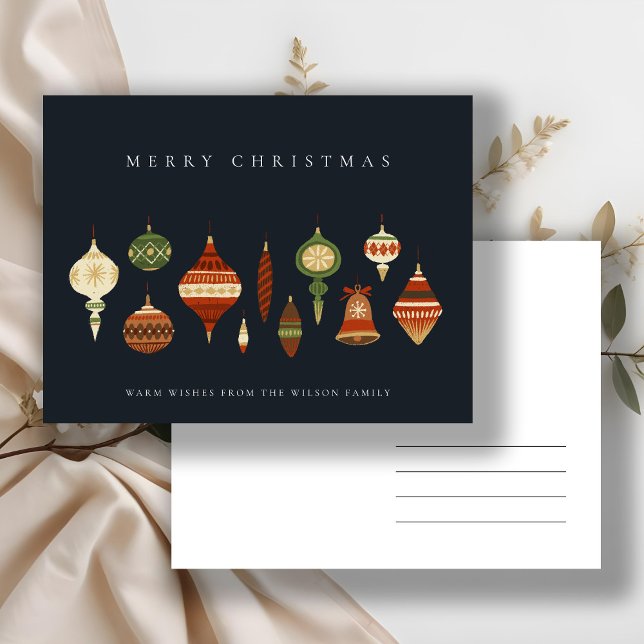 NAVY PASTEL RED GREEN STAR CHIRSTMAS ORNAMENTS HOLIDAY POSTCARD (Creator Uploaded)