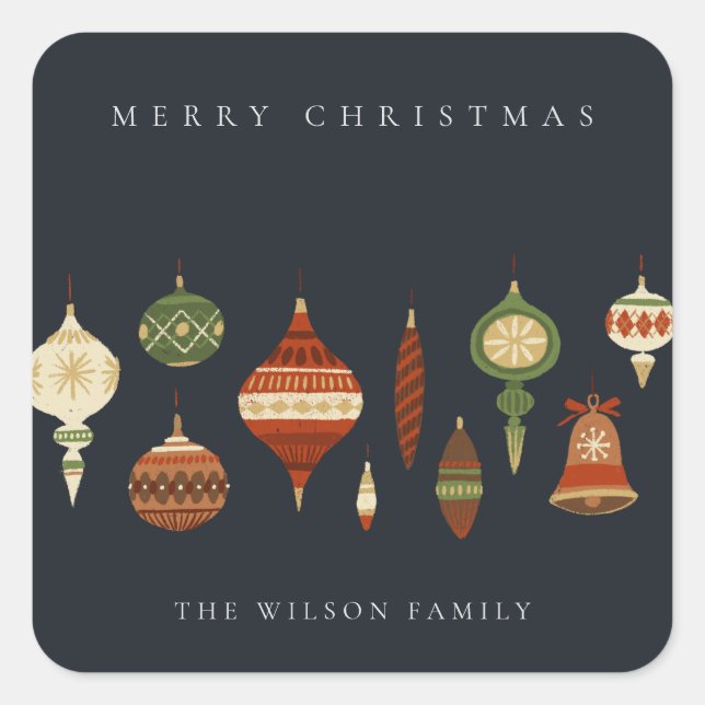 NAVY PASTEL RED GREEN STAR CHIRSTMAS ORNAMENTS SQUARE STICKER (Front)