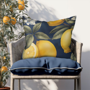 Navy Patio Outdoor Lemons European Pillow