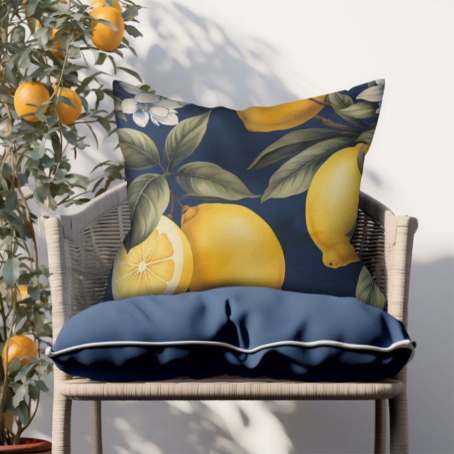 Navy Patio Outdoor Lemons European Pillow (Creator Uploaded)