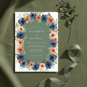 Navy Peach Bold Autumnal Wedding Invitation