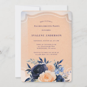 Navy Peach Painted Floral Bachelorette Party Invitation