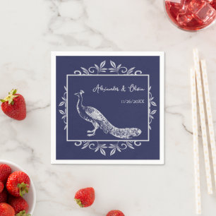 Navy Peacock Flourish Bridal Shower Napkins