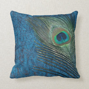 Navy Peacock Throw Pillow