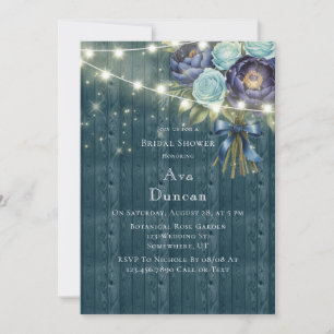 Navy Peonies & Turquoise Rose Bridal Shower Invitation