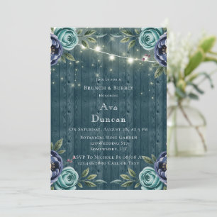 Navy Peonies & Turquoise Rose Brunch & Bubbly Invitation