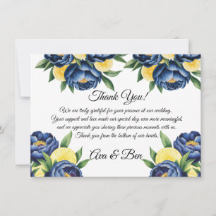 Navy Peony Citrus Painted Floral Wedding Thank You Card