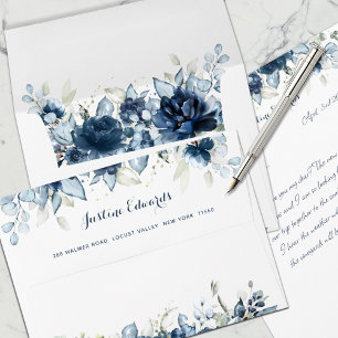 Navy Peony Eucalyptus Greenery Letterhead Mailing Envelope