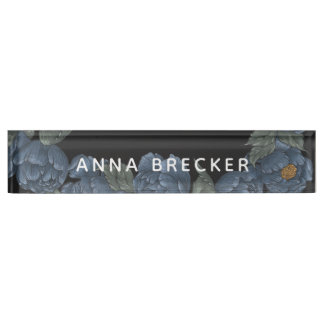 Navy Peony Floral Feminine Elegant, Dark Nameplate