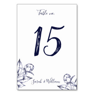 Navy Peony Simple Table Numbers Card