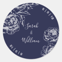 Navy Peony Simple Wedding Sticker