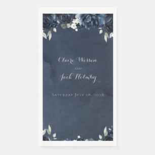 Navy Peony Wedding Long 3 Ply Dinner Napkins