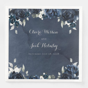 Navy Peony Wedding Square 8" Dinner Napkins