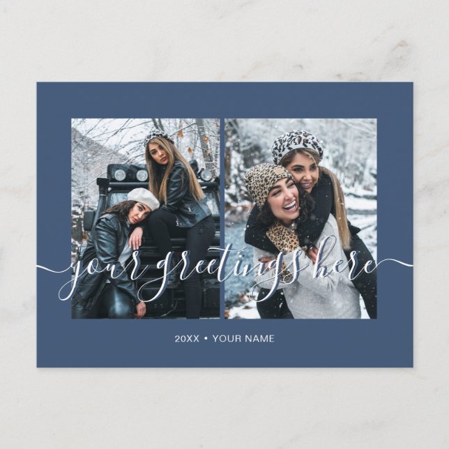 Navy Personalized 2 photos Universal Greetings Postcard (Front)