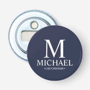 Navy Personalized Groomsman Name and Monogram Bottle Opener