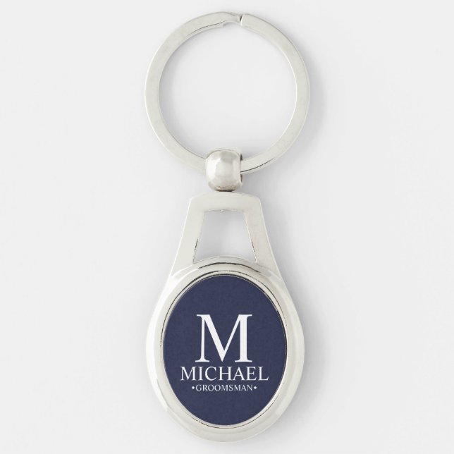Navy Personalized Groomsman Name and Monogram Keychain (Front)