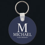 Navy Personalized Groomsman Name and Monogram Keychain<br><div class="desc">Modern Black and White Personalized Groomsman Gifts
featuring personalized monogram,  groomsman's name and title in white classic serif font style on navy blue background.

Also perfect for Best Man,  Father of the Bride and more.</div>