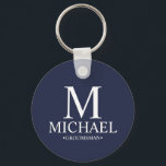 Navy Personalized Groomsman Name and Monogram Keychain<br><div class="desc">Modern Black and White Personalized Groomsman Gifts
featuring personalized monogram,  groomsman's name and title in white classic serif font style on navy blue background.

Also perfect for Best Man,  Father of the Bride and more.</div>