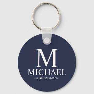 Navy Personalized Groomsman Name and Monogram Keychain