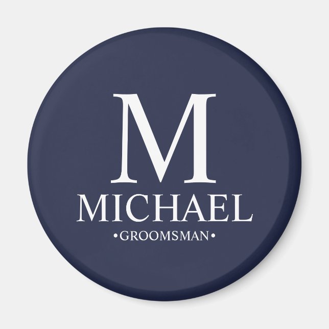 Navy Personalized Groomsman Name and Monogram Magnet (Front)