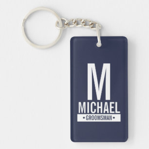 Navy Personalized Groomsman's Monogram and Name Keychain