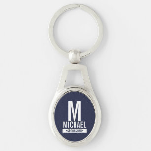 Navy Personalized Groomsman's Monogram and Name Keychain