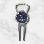 Navy Personalized Groomsman's Name and Monogram Divot Tool<br><div class="desc">Elegant Black and White Personalized Groomsman Gifts featuring personalized monogram in white elegant script font style with groomsman's name and title in classic serif font style on navy blue background. Also perfect for best man, father of the bride, bridesmaid, maid of honour, flower girl, mother of the bride and more....</div>