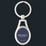 Navy Personalized Groomsman's Name and Monogram Keychain<br><div class="desc">Modern Personalized Groomsman Gifts
featuring personalized groomsman's name,  title and wedding date in white classic serif font style on navy blue background.

Also perfect for Best Man,  Father of the Bride and more.</div>