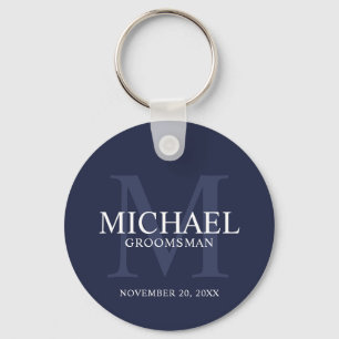 Navy Personalized Groomsmen's name and monogram Keychain