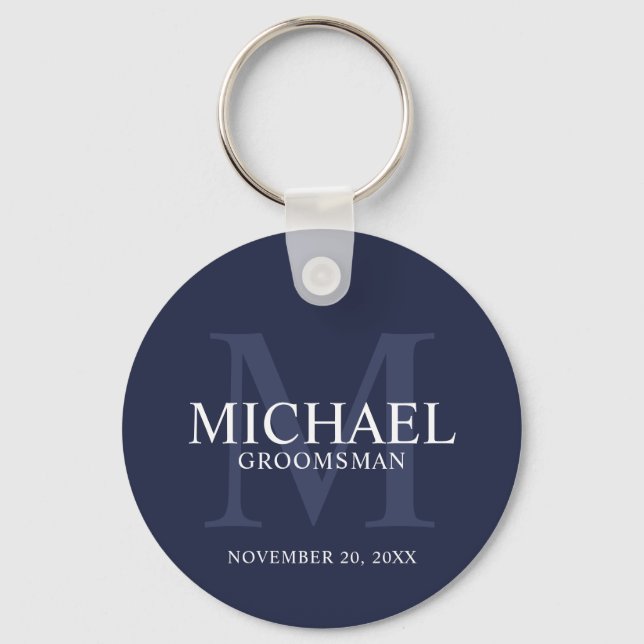 Navy Personalized Groomsmen's name and monogram Keychain (Front)