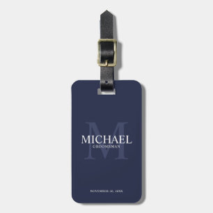 Navy Personalized Groomsmen's name and monogram Luggage Tag