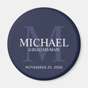 Navy Personalized Groomsmen's name and monogram Magnet