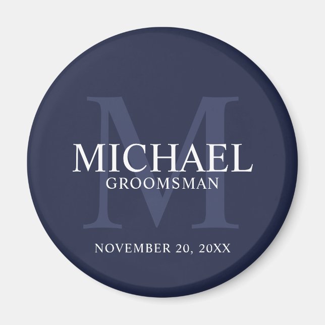 Navy Personalized Groomsmen's name and monogram Magnet (Front)