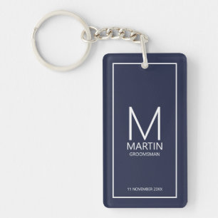 Navy Personalized Monogram and Name Groomsmen Keychain