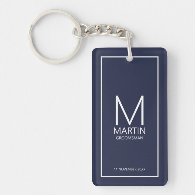 Navy Personalized Monogram and Name Groomsmen Keychain (Front)