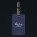Navy Personalized Name and Monogram Groomsman Luggage Tag<br><div class="desc">Personalized Groomsman Gifts
featuring personalized groomsman's name in white modern script font style with title and wedding date in modern sans serif font style on navy blue background.

Also perfect for best man,  father of the bride,  bridesmaid,  maid of honour,  mother of the bride and more.</div>