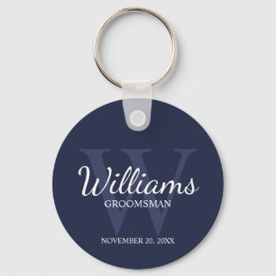 Navy Personalized Script Groomsmen name&Monogram Keychain