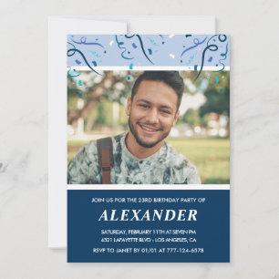 Navy Photo 23rd birthday invitations  Man 